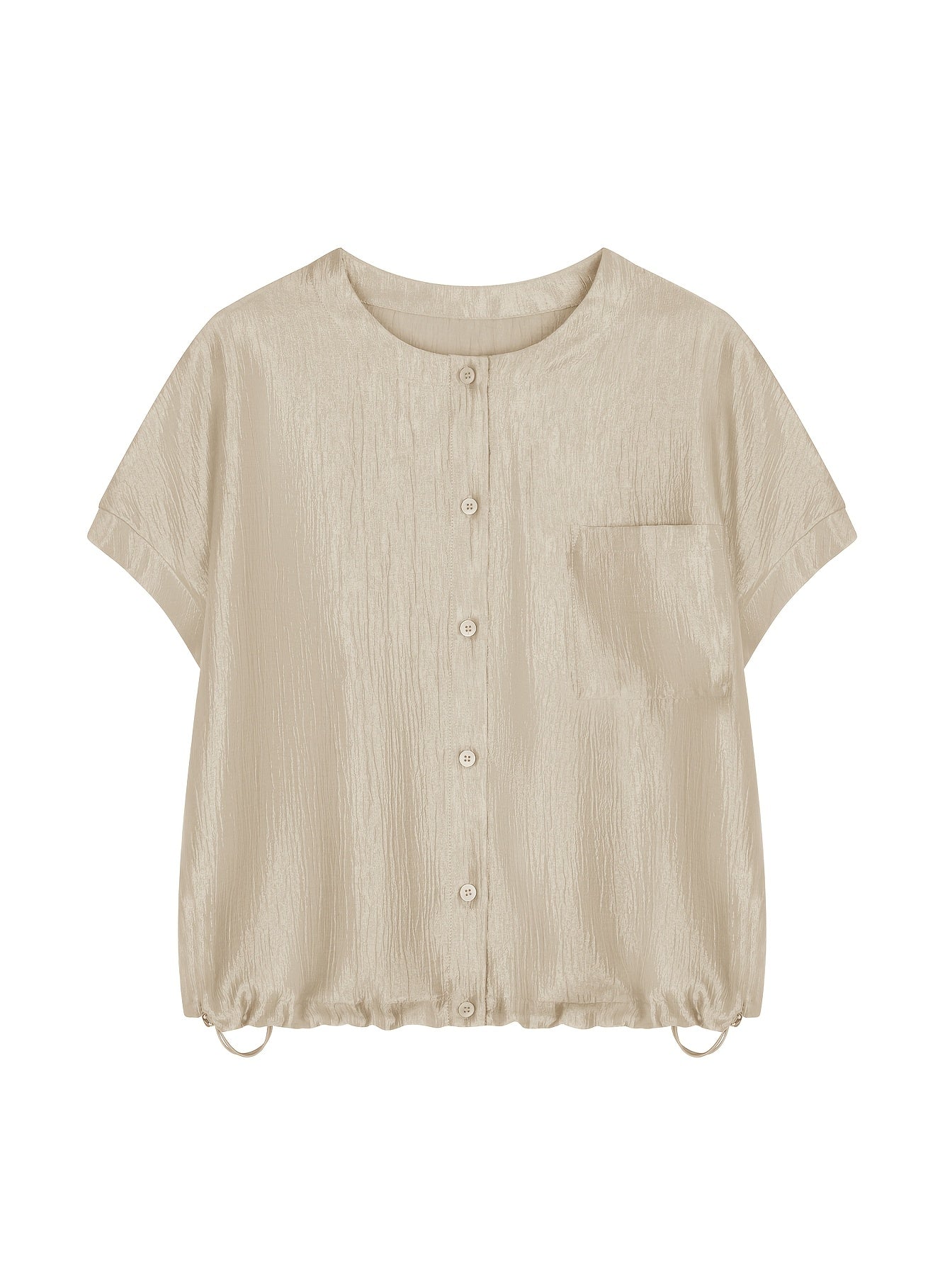 XWI New Spring/Summer Women's Shirt, High-IQ Lazy Acetate Blouse Top, Casual and Fashionable Short-Sleeve Shirt for Daily Commuting, Featuring a High-IQ Feel, Light, Casual, and Refreshing Style