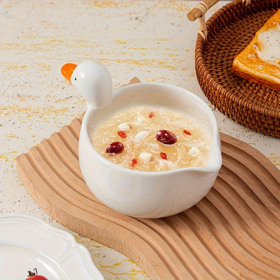 1 komad keramička čaša za matcha sa izlivom, slatka keramička čaša za matcha u obliku patke, činija za salatu, činija za supu, čaša za matcha čaj, pogodna za matcha prah/salatu/voće/supu/čaj/matcha latte/dobrodošlicu za doručak 485ml/16.4oz