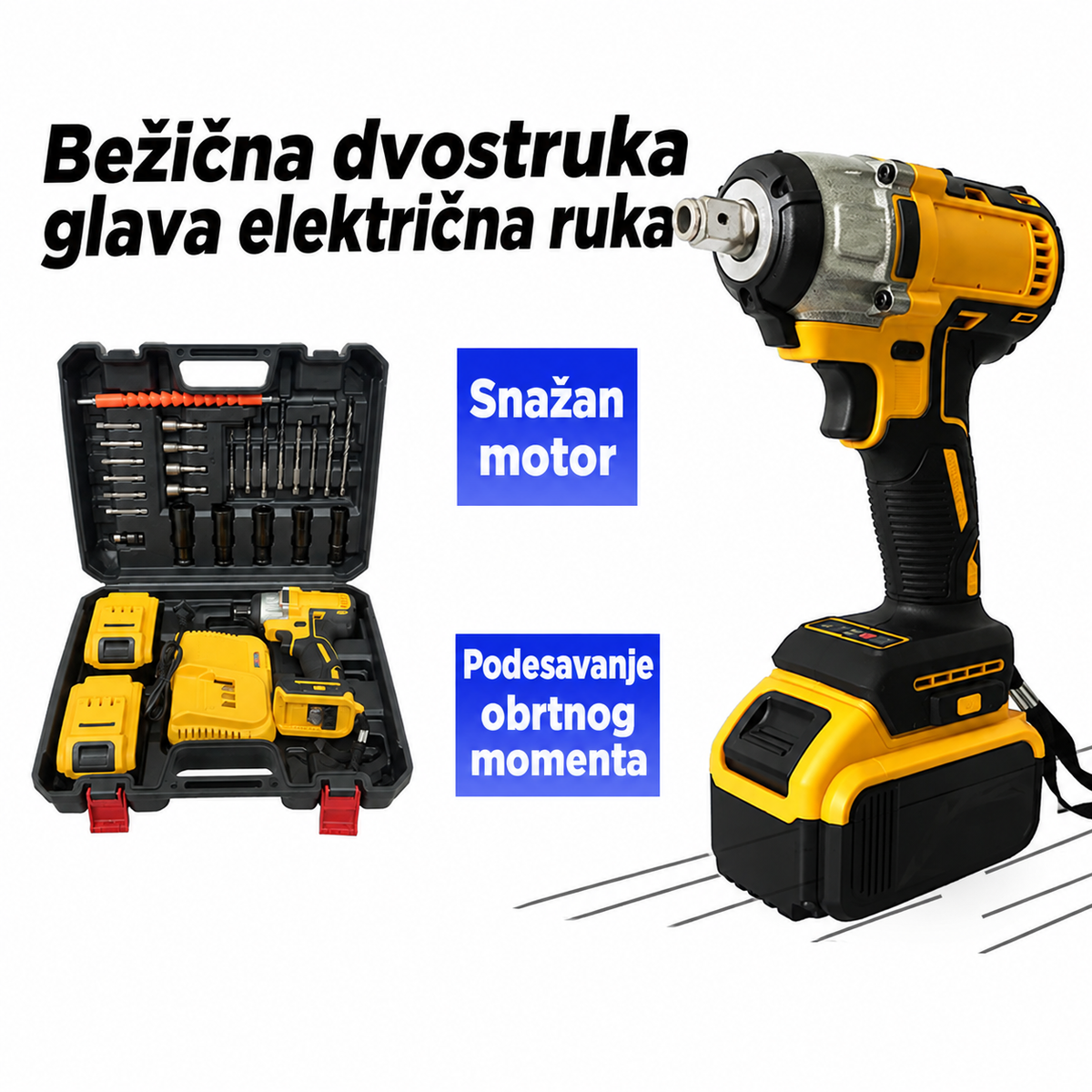 Akumulatorski multifunkcionalni udarni ključ bez četkica, sa litijumskom baterijom i velikim obrtnim momentom.
