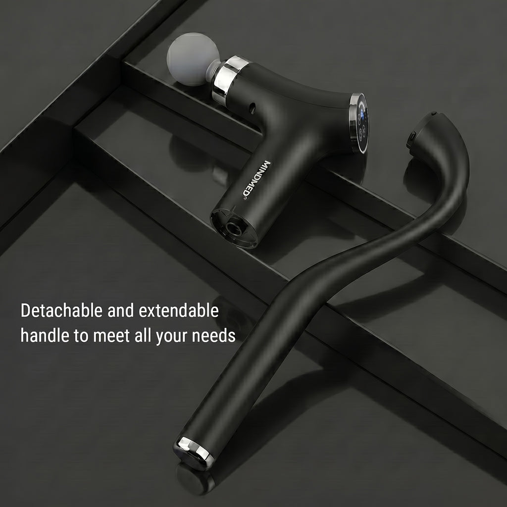 MINDMED New Long-Handle Massage Gun: 12-Speed Deep Tissue Muscle Massager, 4500 RPM High-Frequency Percussion, Extendable Handle for Muscle