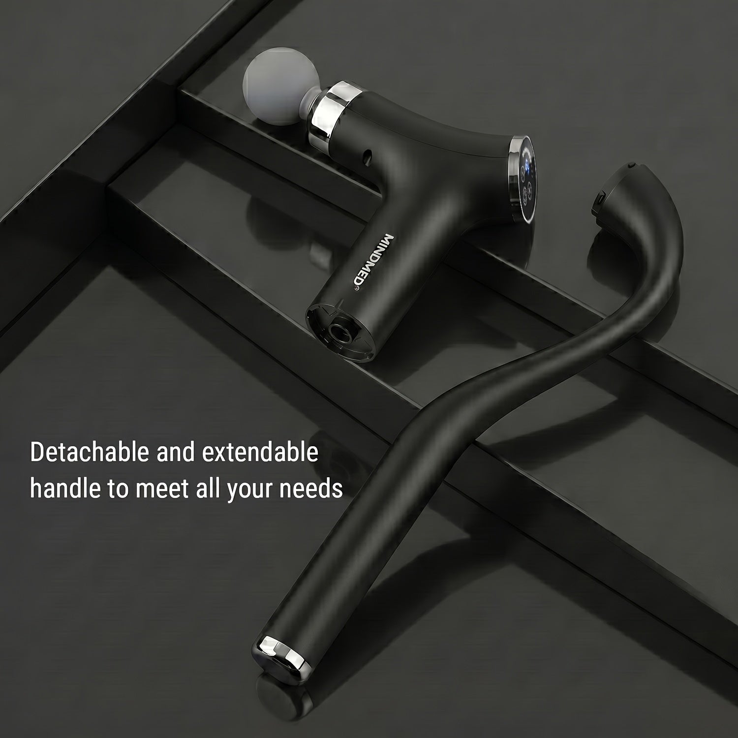 MINDMED New Long-Handle Massage Gun: 12-Speed Deep Tissue Muscle Massager, 4500 RPM High-Frequency Percussion, Extendable Handle for Muscle