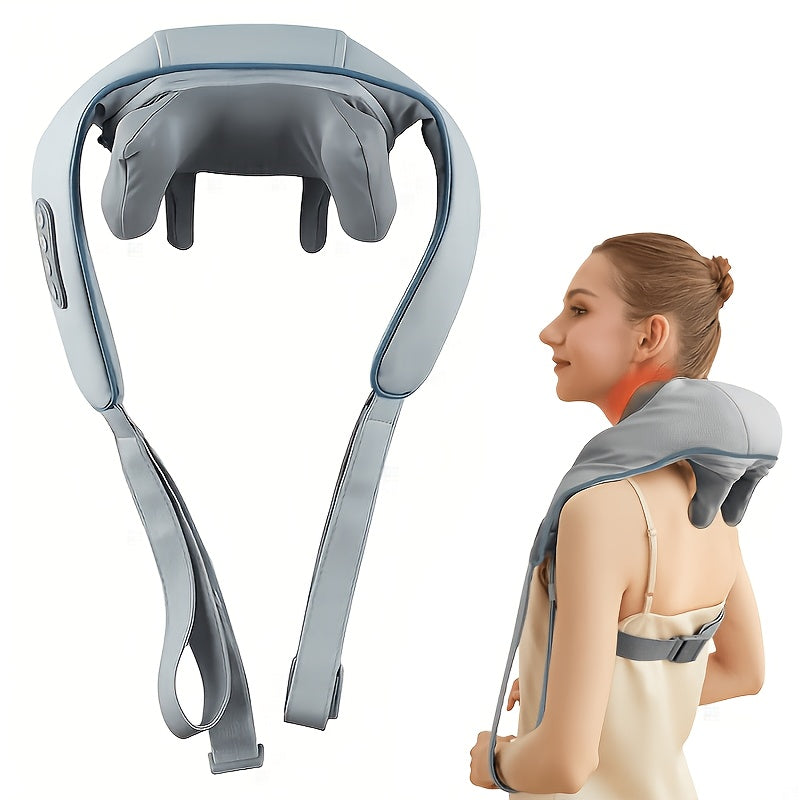 Bežični Shiatsu Masažer za Vrat, Leđa i Ramena - Ergonomski Dizajn sa 6D Dubokim Električnim Gnječenjem i Funkcijom Grejanja, USB Punjiv