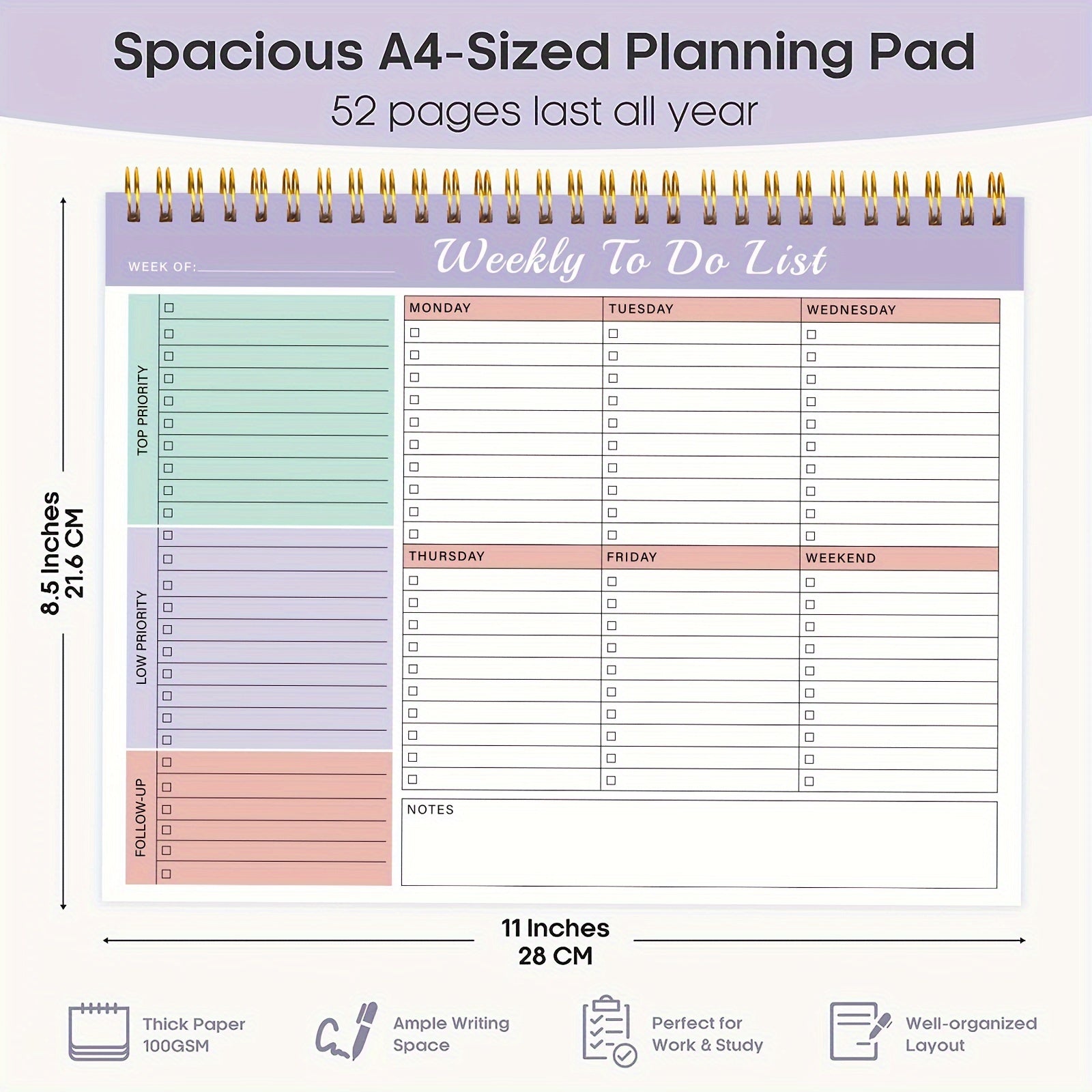 Trees 3pcs Weekly Planner Pad - Spiral Weekly Planner Undated 52 Page To-Do List Pad, 8.5 X 11 Weekly Desk Task Planner for Work And Personal Organization