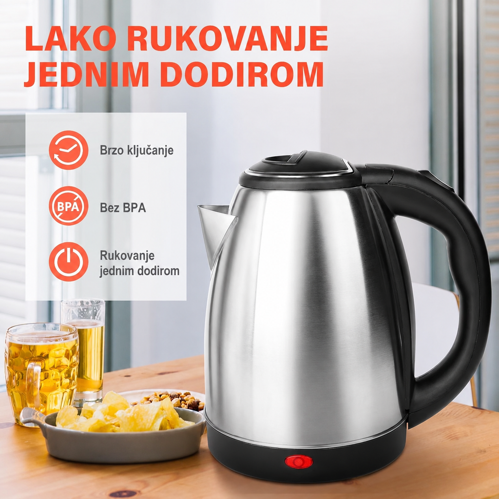 Električno kuvalo za vodu od nerđajućeg čelika 304, 2 L