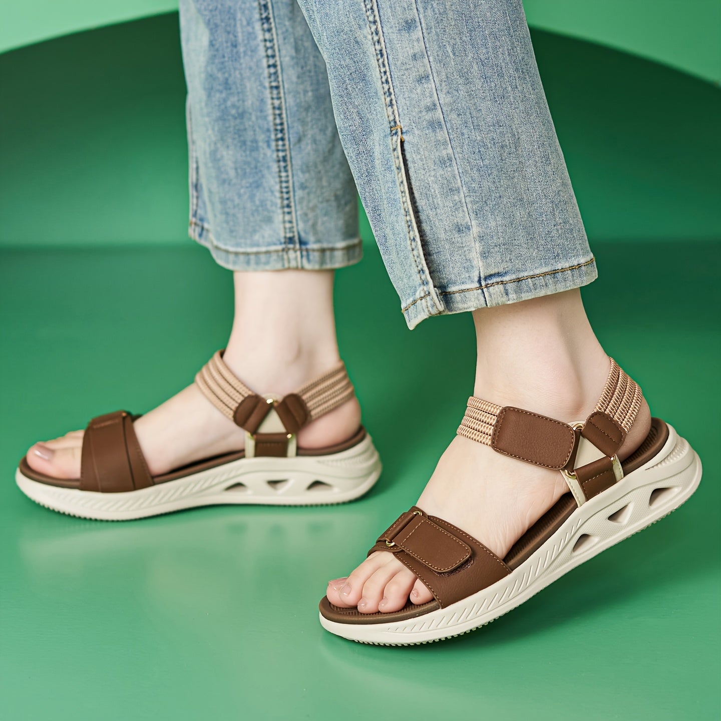 2026 New Summer Women'S Sandals Comfortable And Versatile Hookandloop Casual Beach Sandals Soft Thick Sole Wedge Shoes, Women Shoes