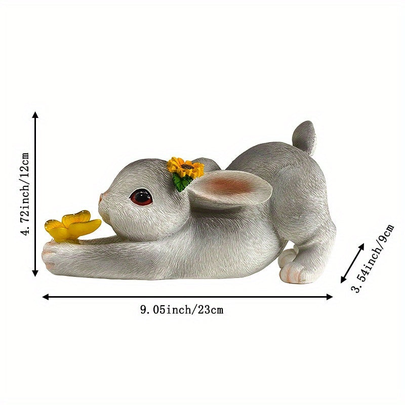 A decoration rabbit statue decoration with solar butterfly light, villa lawn decoration garden rabbit statue ornament, suitable for courtyard, balcony, yard, lawn decoration - unique housewarming gift