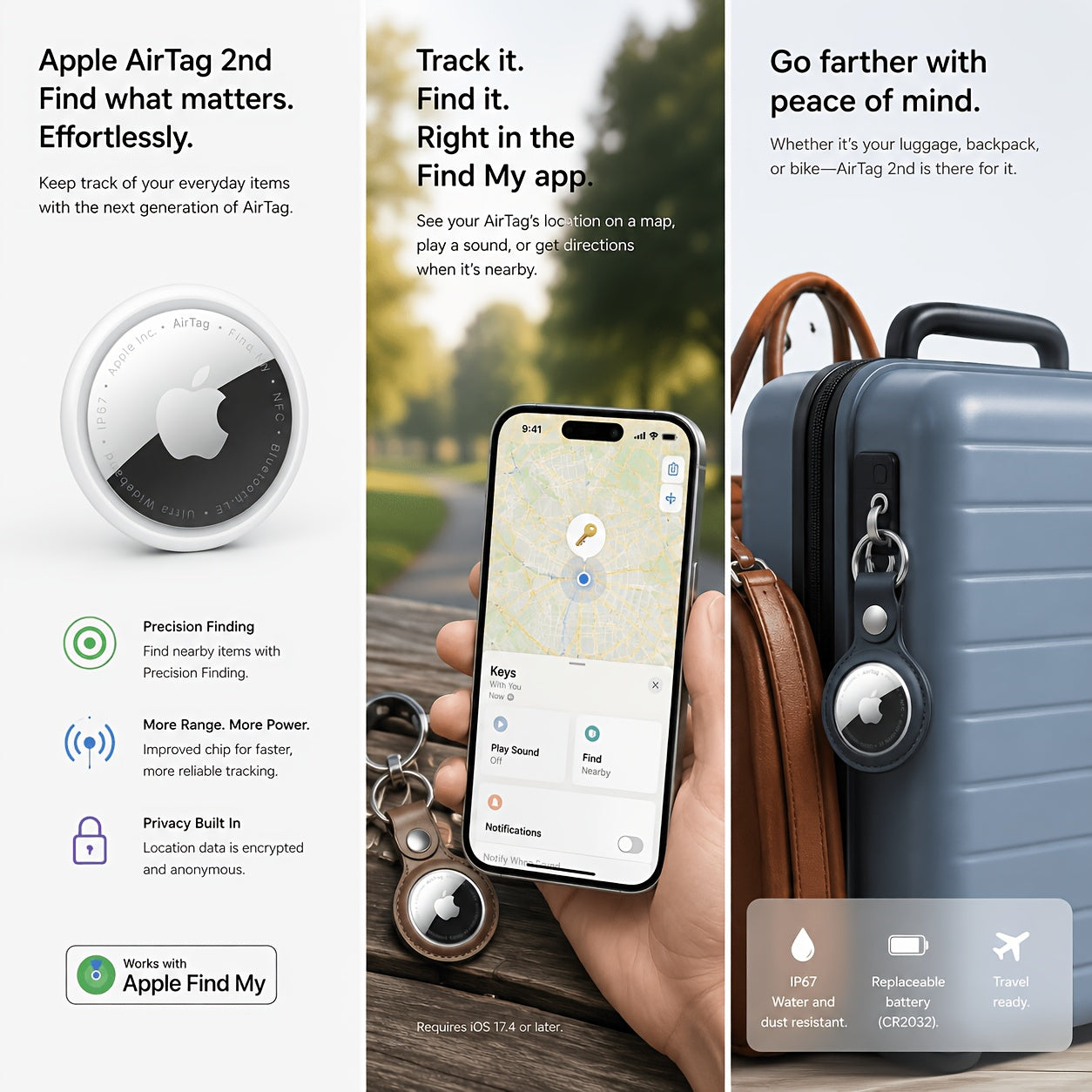 Apple Airtag (2Nd Generation): Tracker for Keychain, Wallet, And More; Locator with Sound; Easy One-Tap Setup with Iphone Or Ipad; Key Finder with Up to 1.5X Precision Finding Range