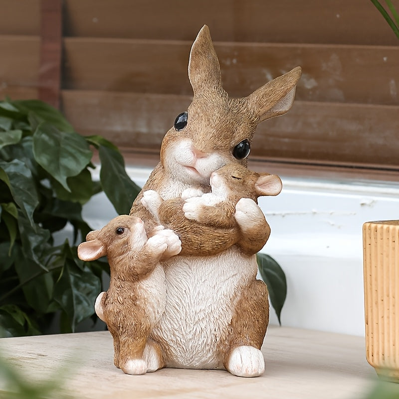 1 komad Rezinska Statua Porodice Zecova - Realistični Roditelj i Figurica, Izdržljiva Dekoracija za Baštu ili Sto, Uskršnja Korpa - Dirljiv Poklon za Dan Majki, Useljenje (Zecovi)