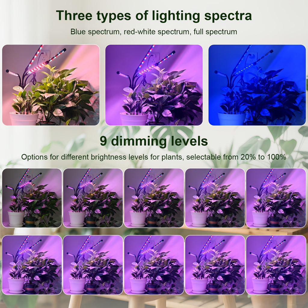 LED 4-Head Chassis Svetlo za Rast Biljaka - Multifunkcionalna Unutrašnja Rasveta, Podesivi Intenzitet, 3 Brzine Prebacivanja, Podstiče Zdrav Rast Biljaka, Pogodno za Staklenike, Čudžinice i Kućno Baštovanstvo