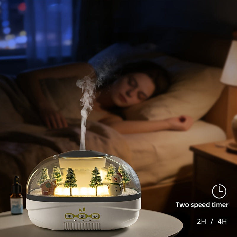 A Simulated Snow Pile Aroma Diffuser, Creatively Designed Snow Landscape, Snowman Decorative Tabletop Piece, Home Decor, Usb-Powered Humidifier, with Two Timer Settings, Essential Oil Diffuser—Ideal for Bedroom, Office, Yoga
