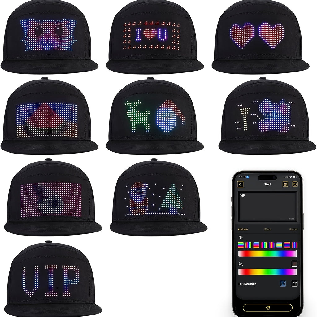 RGB LED Svetleći Šešir za Žurke u Punoj Boji, Bežični APP Editer Tekst Animacija Punjivi Svetleći Šešir za Žurke, Novogodišnji Bar Klub Muzički Festival Karneval Dekoracija za Glavu, Personalizovani LED Ekran Šešir za Žurke