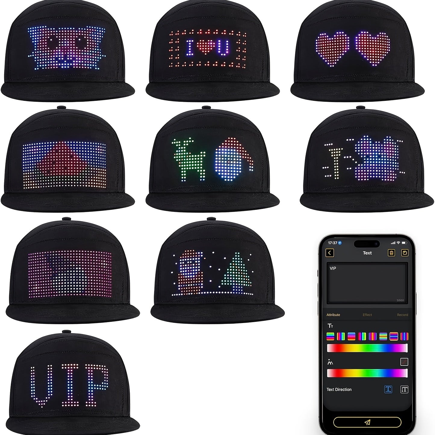 RGB LED Svetleći Šešir za Žurke u Punoj Boji, Bežični APP Editer Tekst Animacija Punjivi Svetleći Šešir za Žurke, Novogodišnji Bar Klub Muzički Festival Karneval Dekoracija za Glavu, Personalizovani LED Ekran Šešir za Žurke
