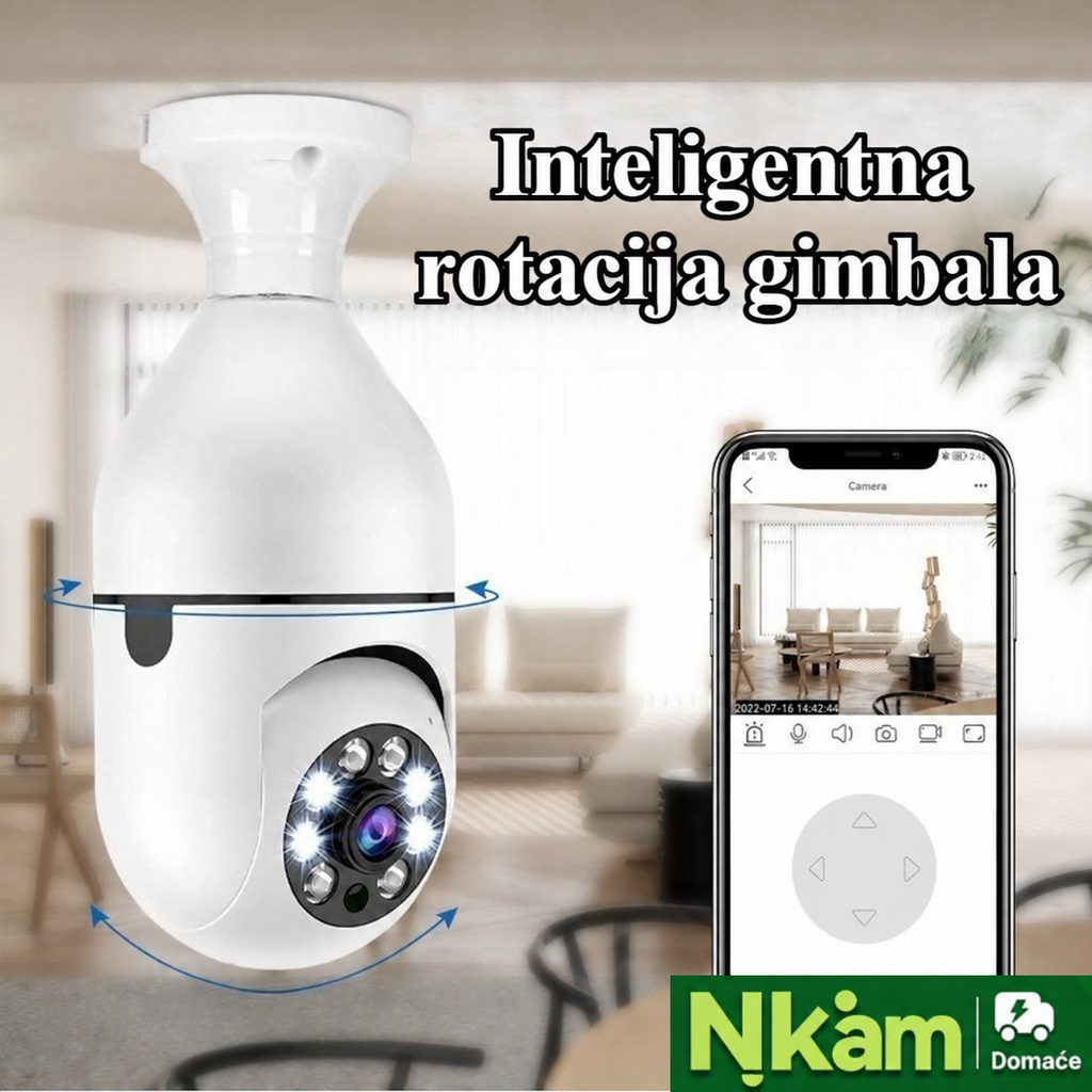 Plug & Play E27 Kamera u Obliku Sijalice sa Pan/Tilt Rotacijom, Bežični Sistem, Dvosmerni Audio & Detekcija Pokreta, Pogodna za Kućni Nadzor, Uređaj za Daljinsko Praćenje, Instalacija za Plafonjere/Zidne/Viseće Svetiljke