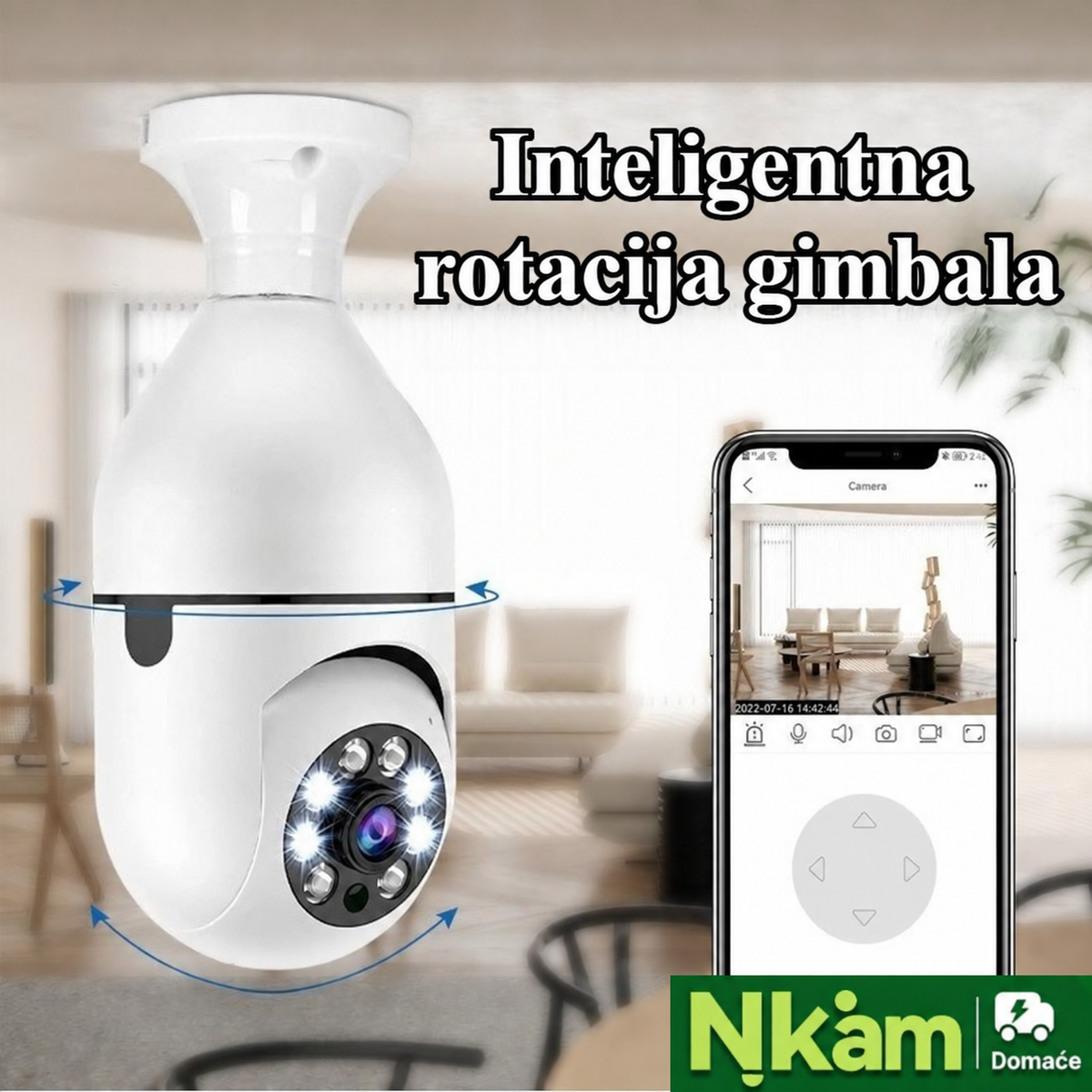 Plug & Play E27 Kamera u Obliku Sijalice sa Pan/Tilt Rotacijom, Bežični Sistem, Dvosmerni Audio & Detekcija Pokreta, Pogodna za Kućni Nadzor, Uređaj za Daljinsko Praćenje, Instalacija za Plafonjere/Zidne/Viseće Svetiljke
