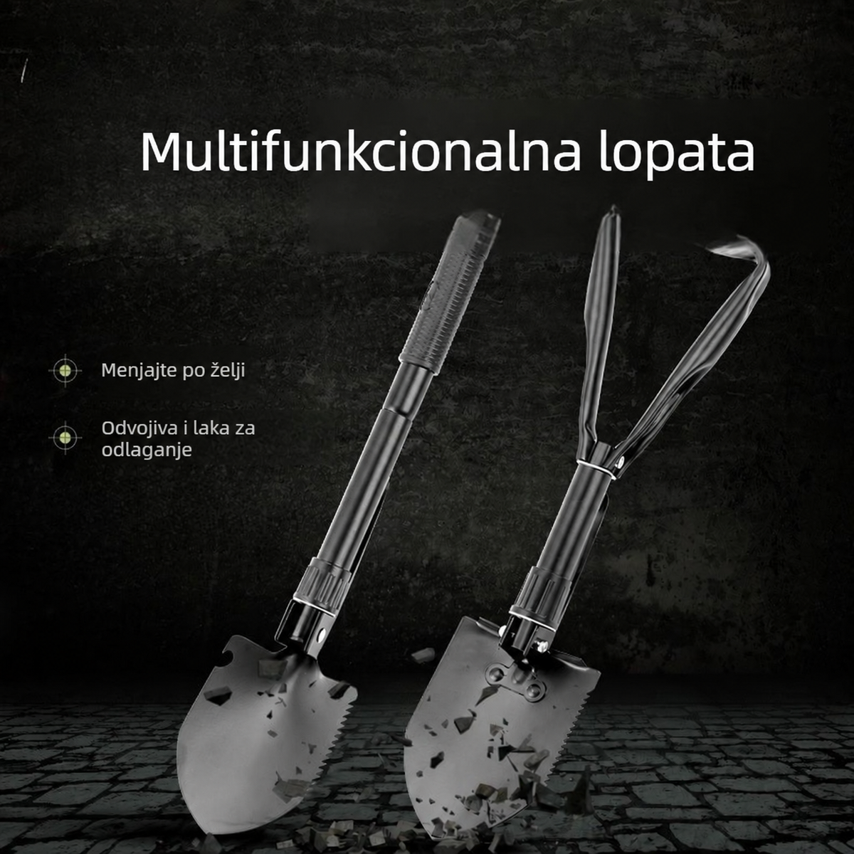 Sklopiva prenosiva višenamenska lopata za upotrebu na otvorenom