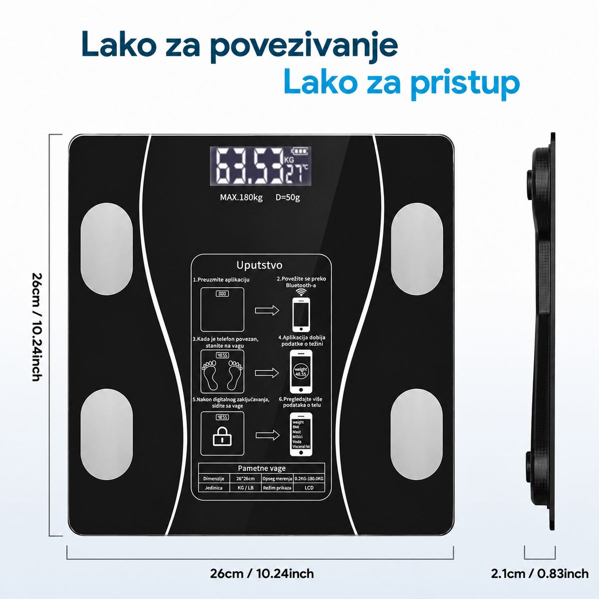 Pametna vaga za merenje telesne masti sa povezivanjem sa mobilnim telefonom