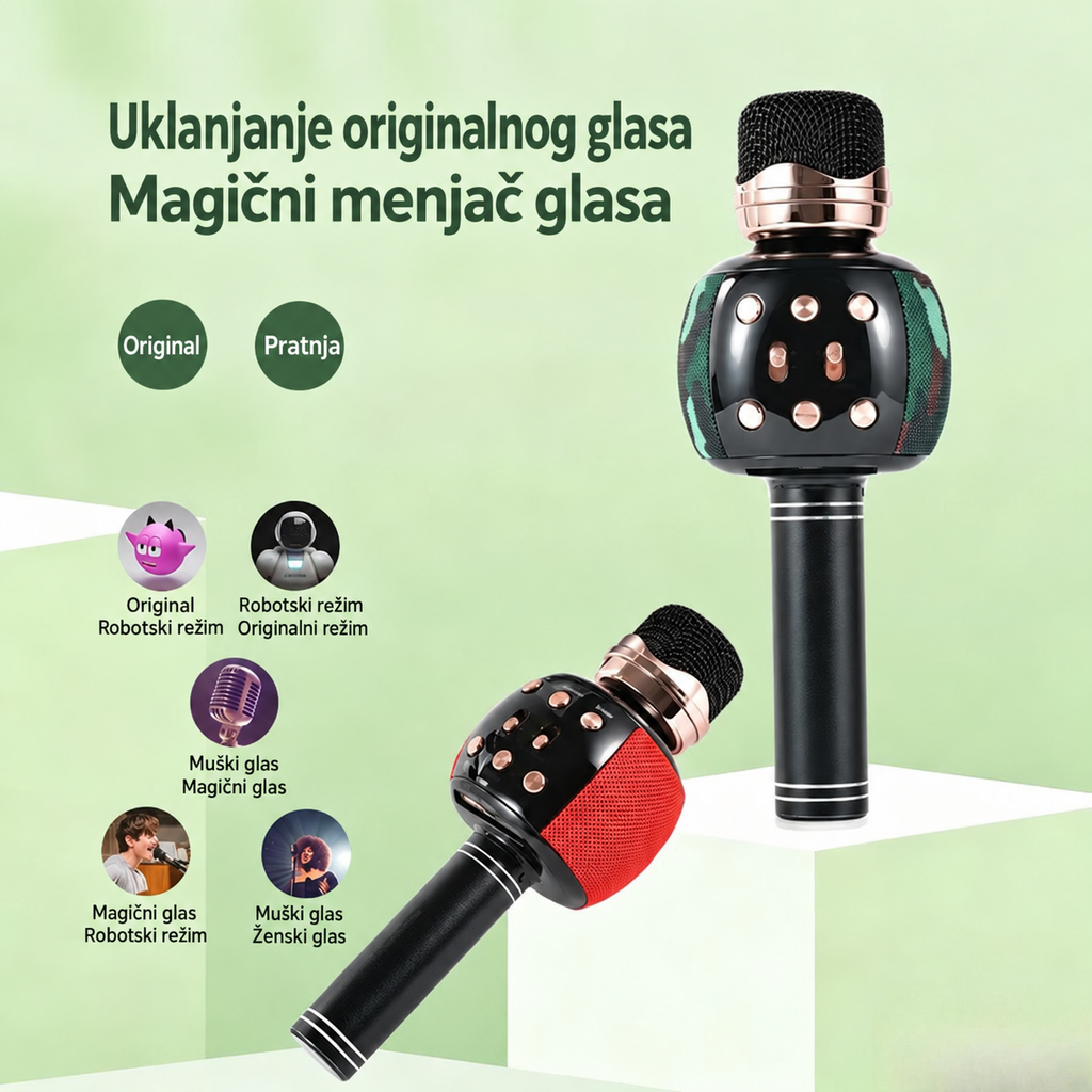 Bežični Karaoke Mikrofon Prenosivi Ručni Mikrofon Zvučnik Mašina sa Promenom Glasa TF Kartica USB Reprodukcija Pevanje Mikrofon Zvučnik za Kućnu Žurku Snimanje Nasumično 1 kom