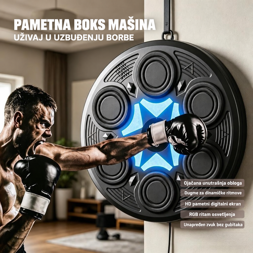 Pametna bokserska mašina sa sistemom za trening ritma muzike i rashladnim peškirom - Instalacija bez probijanja, pogodna za kućnu teretanu, opremu za fitnes u zatvorenom, trener reakcije, prenosivi uređaj za udaranje u metu