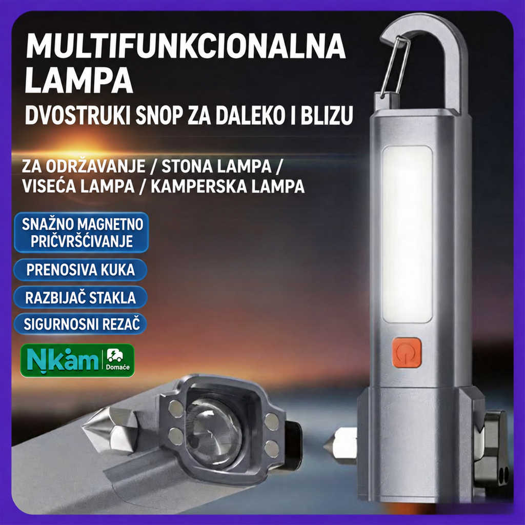 Multifunkcionalno Čekić-Svetiljka za Prozore Visoke Svetlosti Bočna Lampa Dvostruka Funkcija Zum Svetiljka Magnetni Sigurnosni Čekić za Kampovanje