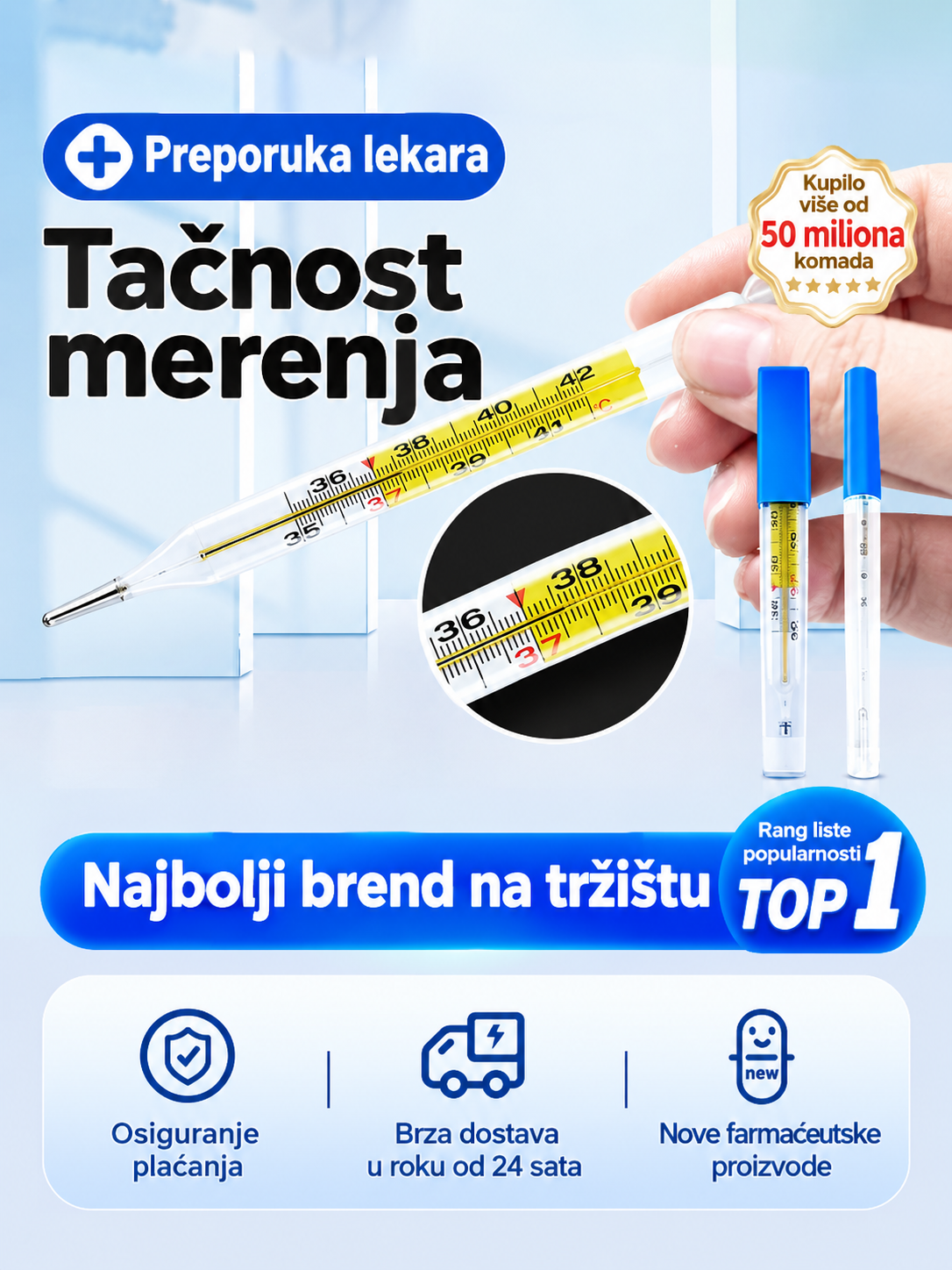 Precizni živin termometar sa velikom skalom