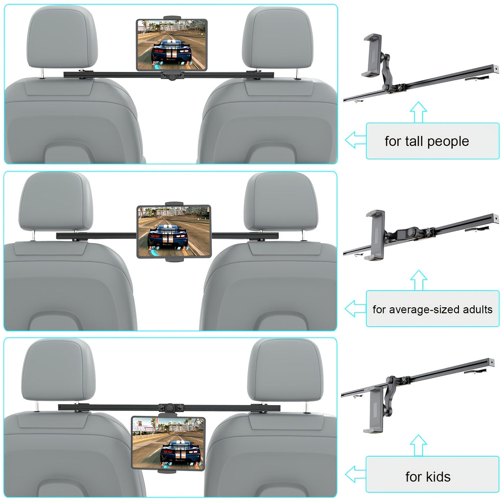 TEEFEET Podesivi držač za iPad za naslon za glavu u automobilu - Stezna montaža kompatibilna za iPad Pro/Air/Mini stalak za tablet, podesivi stezni nosač sa bazom za naslon za glavu, stalak za tablet pogodan za zadnje sedište automobila, za upotrebu u voz