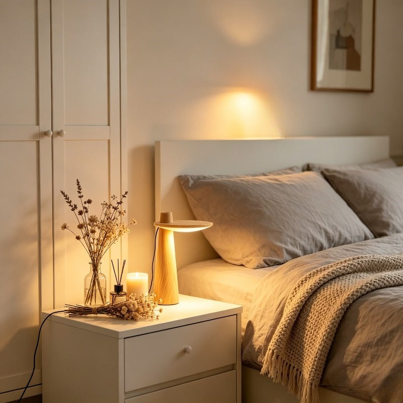 New Nordic Minimalist Style Vintage Lighting, Home Decoration, Lighting and Ceiling Fans, Lamps and Lampshades, Desk Lamps, USB Powered Solid Wood Lamps, Warm Light Adjustable, Flower Table Lamps, Reading Lamps, Bedroom, Office, Living Room and Dormi