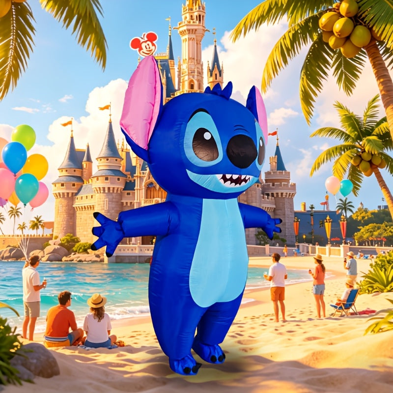 Stitch Maskota Napuhljivi Kostim, Slatki Crtani Napuhljivi Plavi Stitch Kombinezon za Odrasle, Odeća za Igranje Uloga, Pogodno za Božić, Noć Veštica, Karneval, Rođendanske Događaje, Zabave, Rekviziti za Nastupe, Rođendanski Pokloni