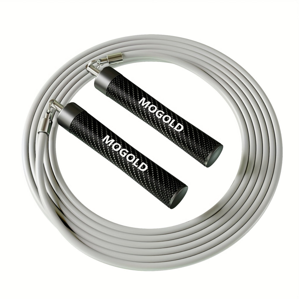 Jedan set profesionalnog MOGOLD opterećenog čeličnog skakačkog konopa od 8mm za boks, aerobik i sagorevanje u teretani sa ergonomskom drškom od aluminijumske legure