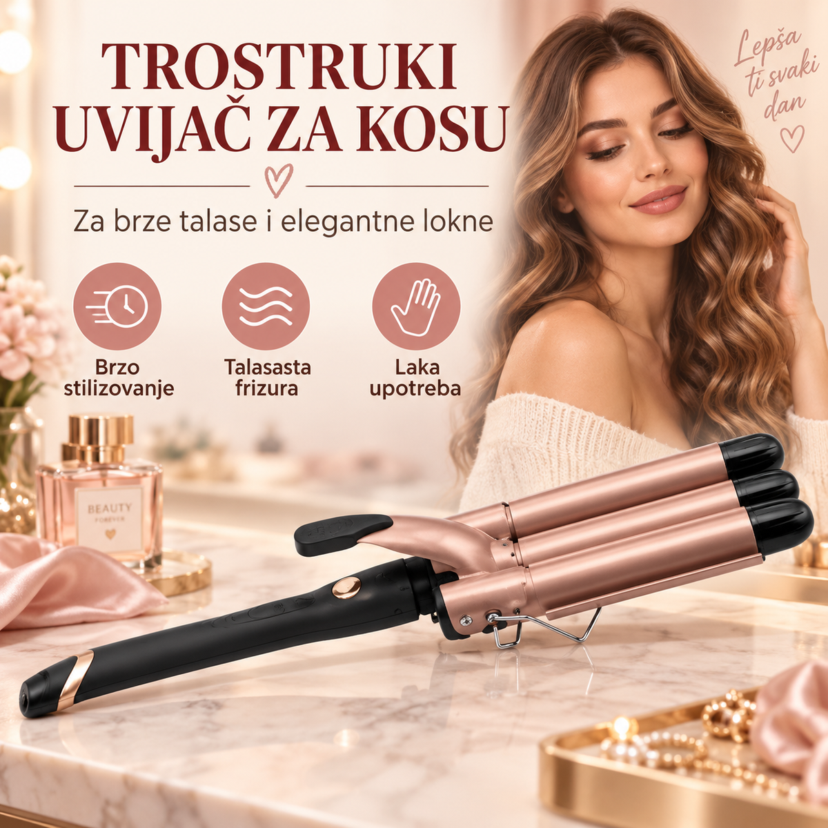 Figaro za kosu sa tri cevi – aparat za talasastu frizuru i lokne