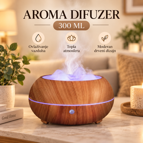 Aroma difuzer i ovlaživač vazduha 300 ml – drveni dizajn za dom