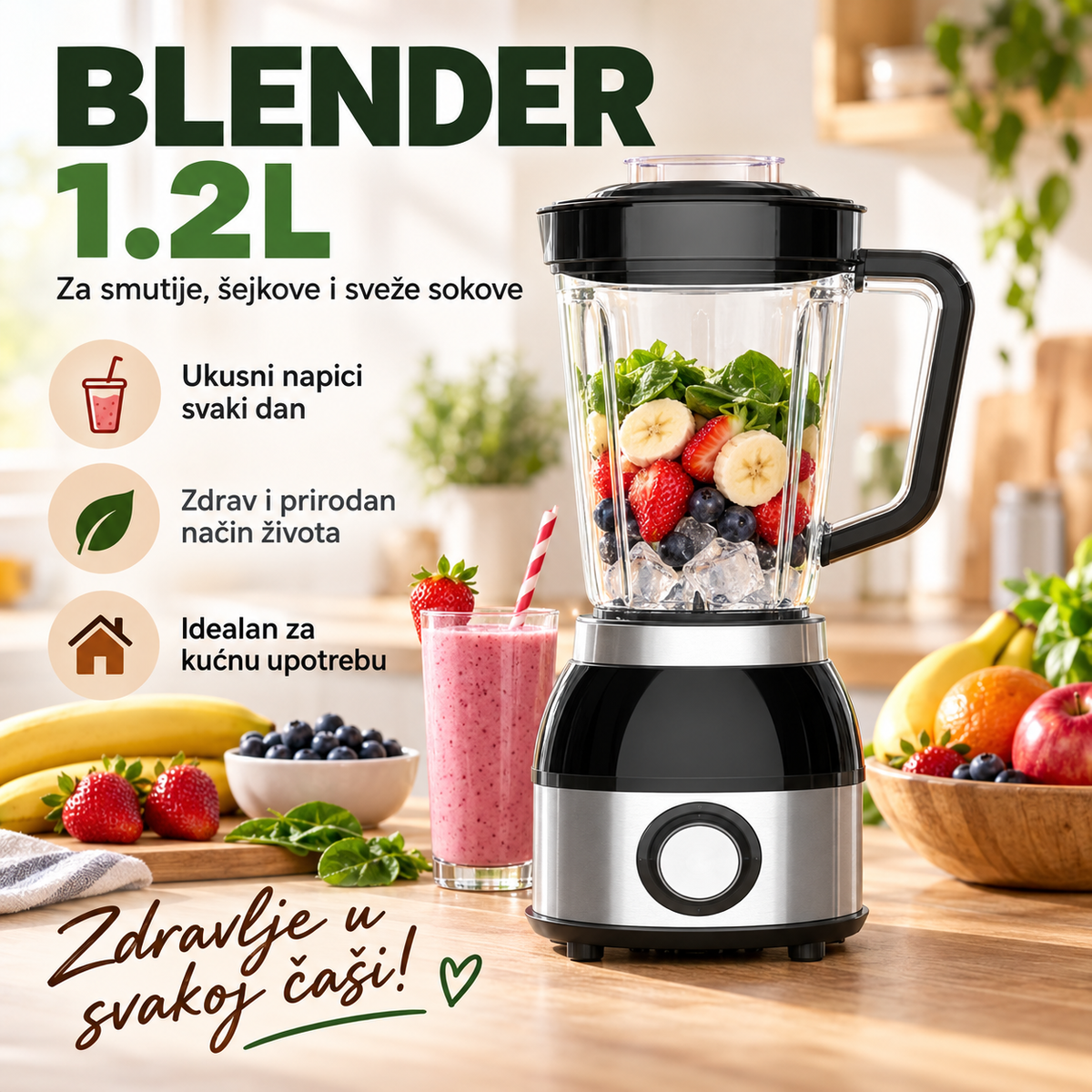 Multifunkcionalni blender 1.2L – za voće, povrće i pripremu napitaka