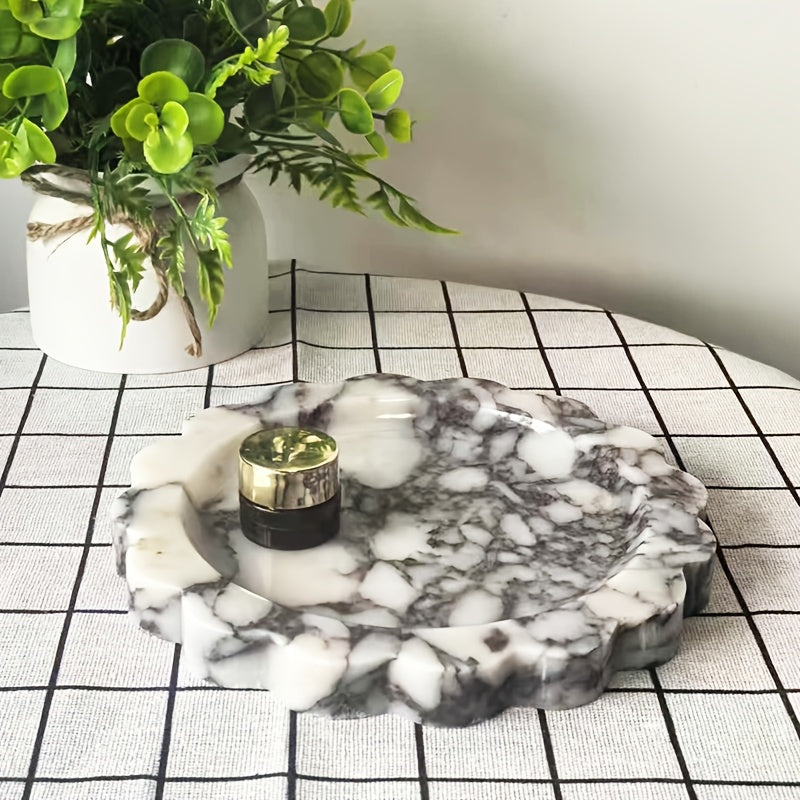 Light Luxury White and Purple Natural Marble Jewelry Tray, Minimalist Style Home Premium Accessory Storage Jewelry Bathroom Organizer Tray, Mother's Day Gift for Mom, Jewelry Trays