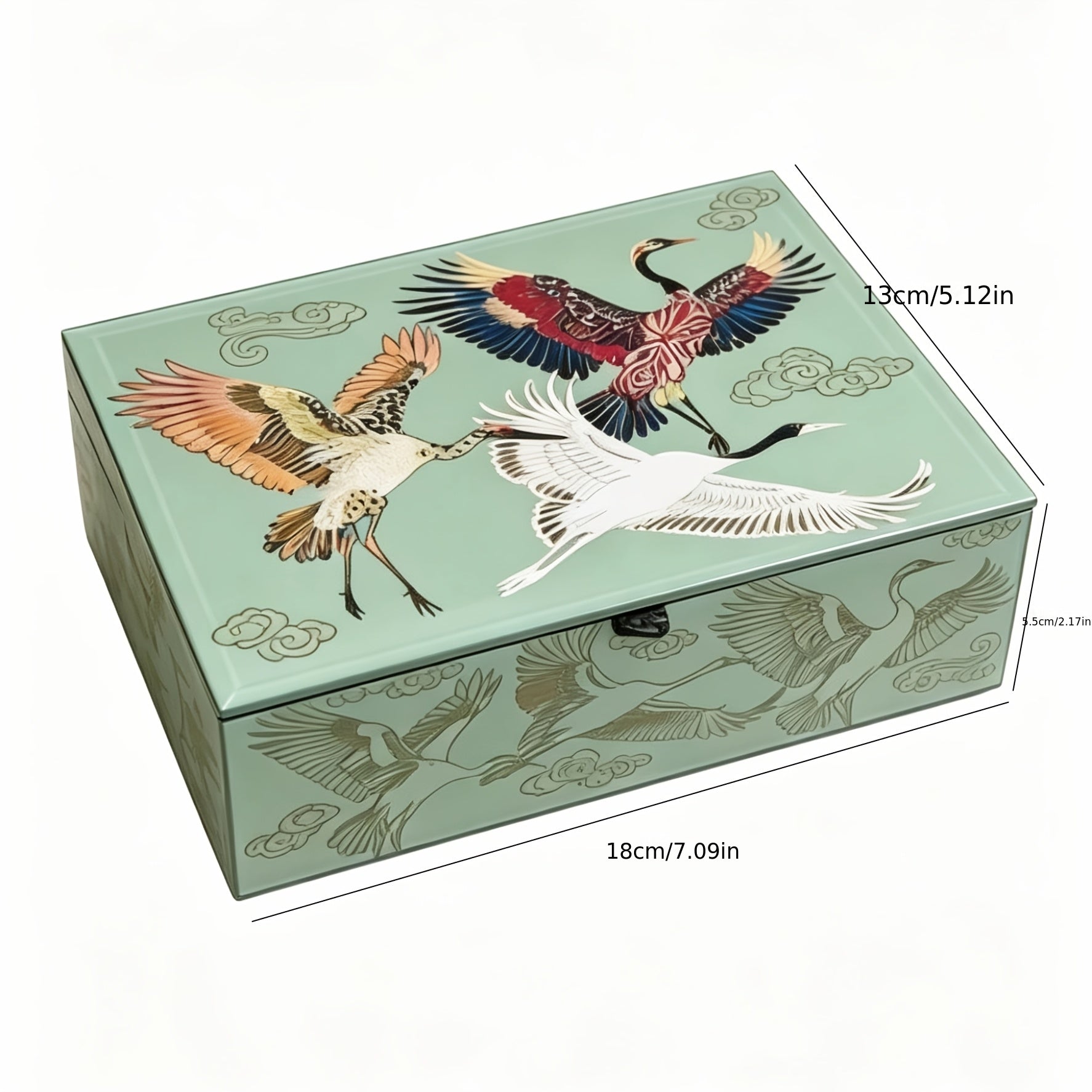 Medium/Large Auspicious Clouds and Cranes Painted Dustproof Box, High-Transparency Glass Jewelry Box, Stylish Chinese-Style Desktop Ornament, Premium Multi-Functional Dustproof and Storage Box, Holiday Gift Box, Jewelry Boxes