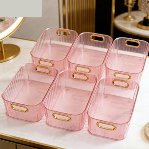 7pcs, Plastic Desktop Storage Box, Equipped with Built-in Handles and a Lid, Featuring a Multi-compartment Divider Design, with a Decorative Art Style. Suitable for Storing Cosmetics, Bedroom Items and Office Supplies. It Is an Ideal Gift Choice