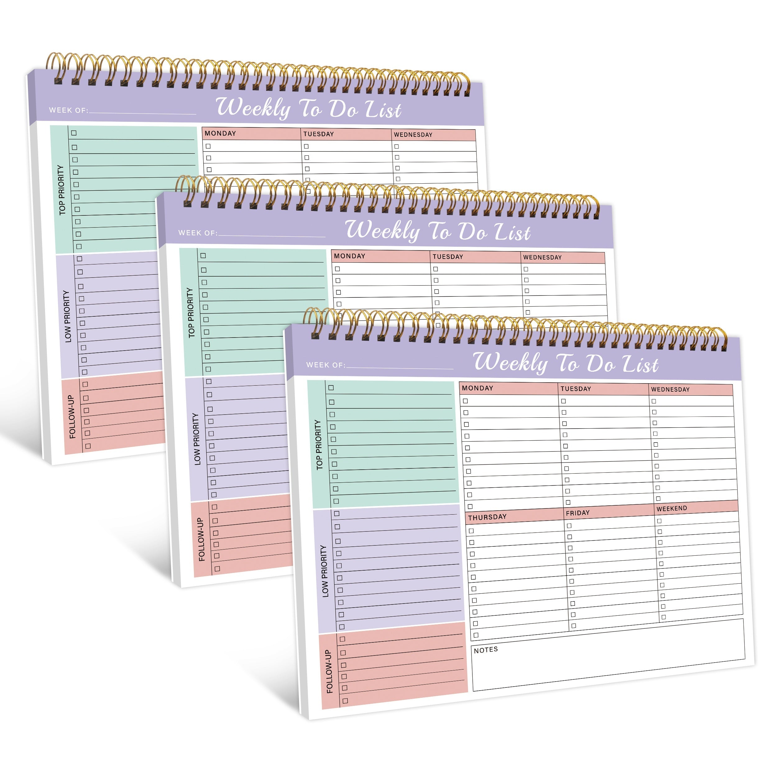 Trees 3pcs Weekly Planner Pad - Spiral Weekly Planner Undated 52 Page To-Do List Pad, 8.5 X 11 Weekly Desk Task Planner for Work And Personal Organization