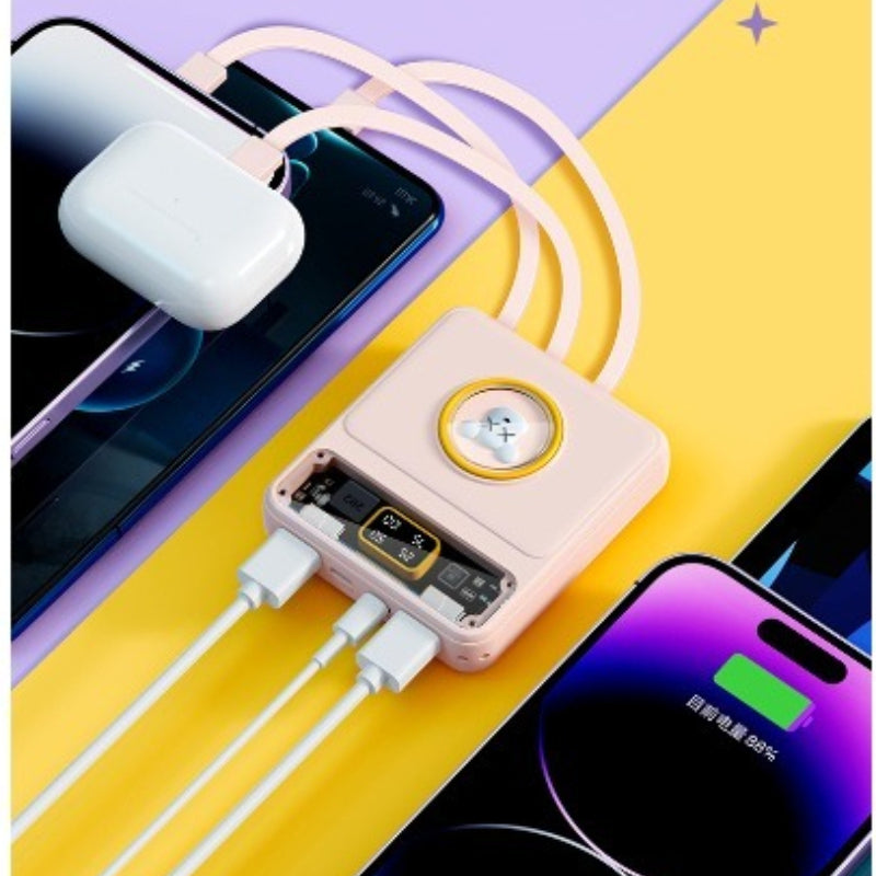 Prenosivi punjač 20000mAh, dizajn crtanog medveda KAWS sa 4-u-1 kablovima za iPhone/Android