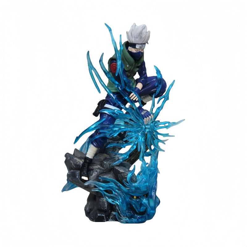 Action Ninja PVC Figure - White Haired Martial Arts Poses with Dynamic Effect on Rock Base Collectible
