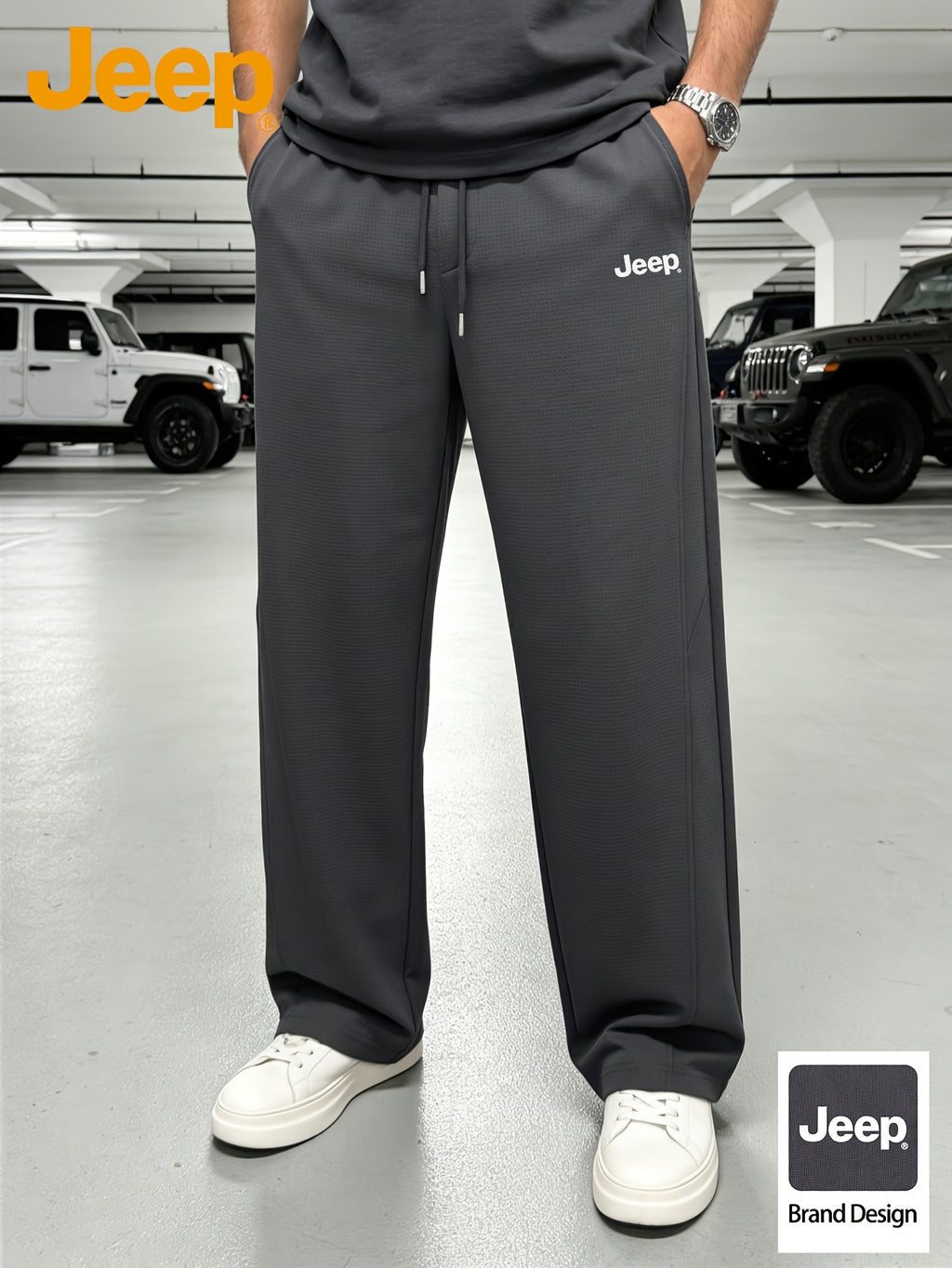JEEP Muške Vafl Pletene Trenerke za Proleće/Leto, Široke Ravne Pantalone "Saber" sa Dijagonalnim Šavovima, Elastični Struk sa Vezicom, Izdržljive i Prozračne Duge Pantalone za Planinarenje i Fitnes na Otvorenom, Pogodne kao Poklon