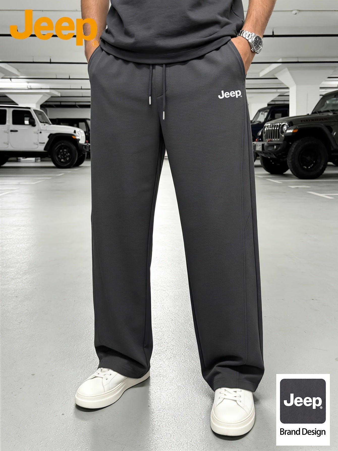 JEEP Muške Vafl Pletene Trenerke za Proleće/Leto, Široke Ravne Pantalone "Saber" sa Dijagonalnim Šavovima, Elastični Struk sa Vezicom, Izdržljive i Prozračne Duge Pantalone za Planinarenje i Fitnes na Otvorenom, Pogodne kao Poklon