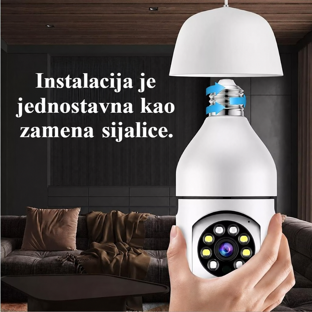 Plug & Play E27 Kamera u Obliku Sijalice sa Pan/Tilt Rotacijom, Bežični Sistem, Dvosmerni Audio & Detekcija Pokreta, Pogodna za Kućni Nadzor, Uređaj za Daljinsko Praćenje, Instalacija za Plafonjere/Zidne/Viseće Svetiljke
