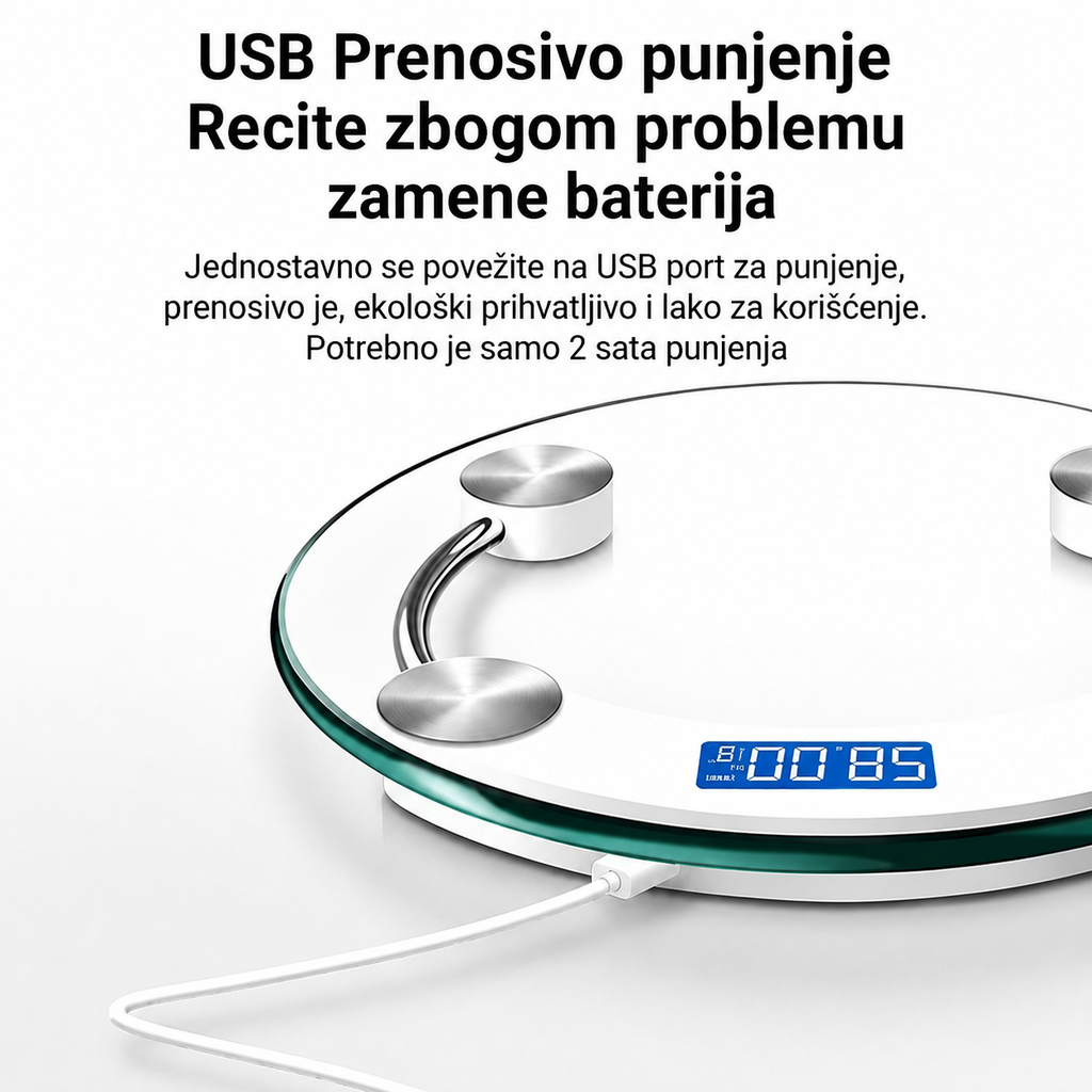 Okrugla elektronska vaga sa USB punjenjem