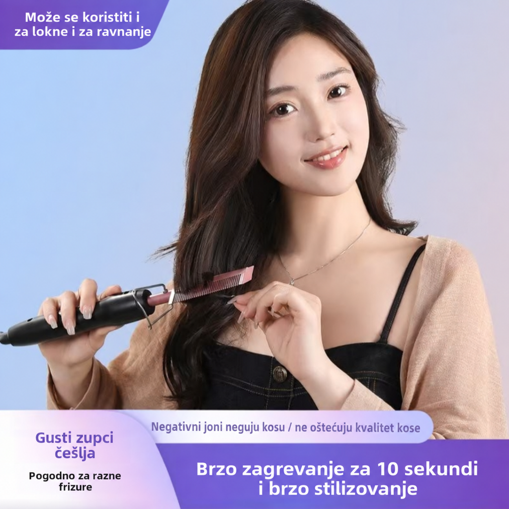 Novi 2 u 1 multifunkcionalni bakarni češalj za uvijanje i ravnanje, pogodan za upotrebu na mokroj i suvoj kosi, brzo se zagreva za oblikovanje.