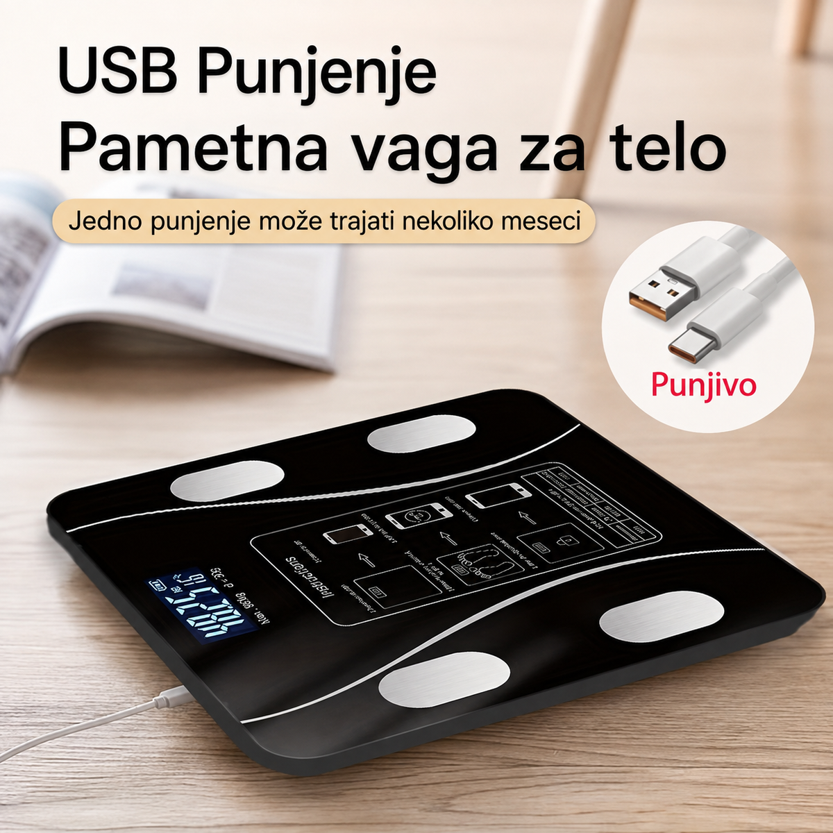 Pametna vaga za merenje telesne masti sa povezivanjem sa mobilnim telefonom