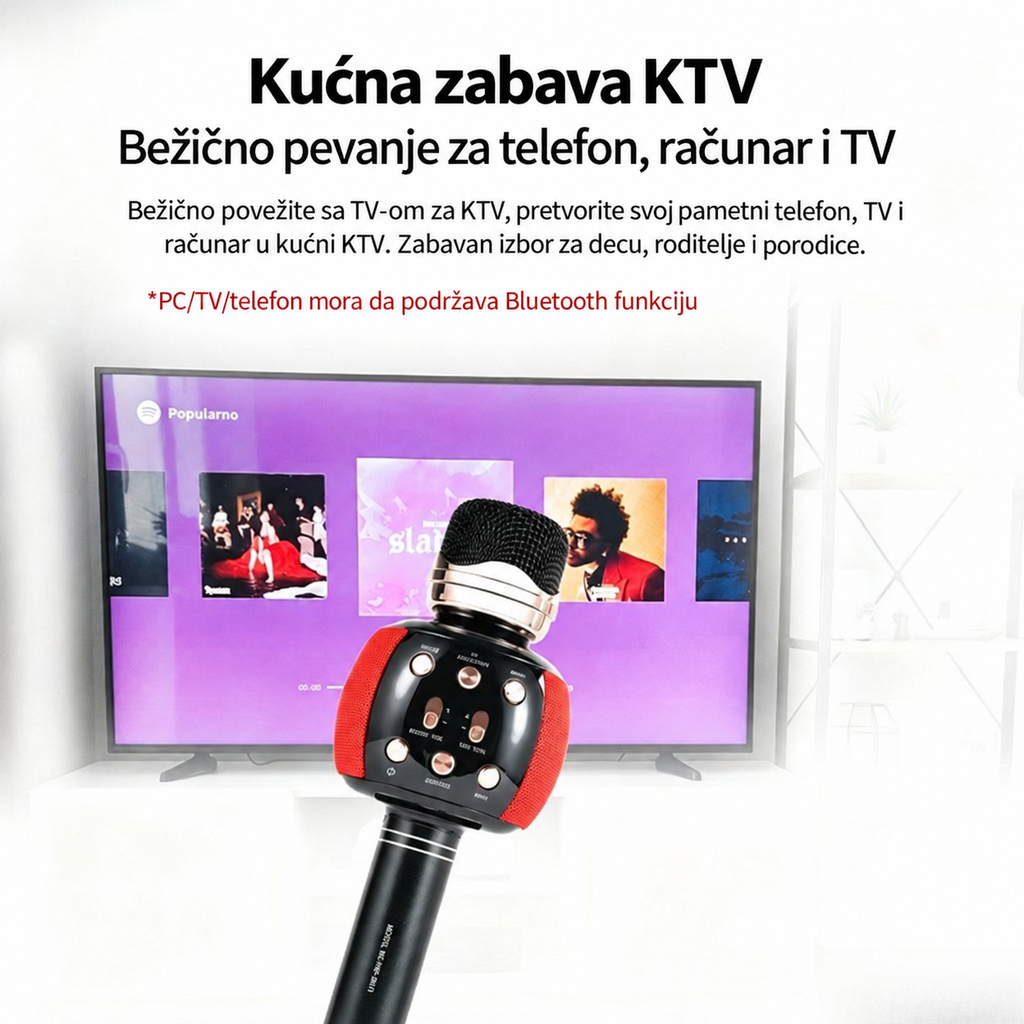 Bežični Karaoke Mikrofon Prenosivi Ručni Mikrofon Zvučnik Mašina sa Promenom Glasa TF Kartica USB Reprodukcija Pevanje Mikrofon Zvučnik za Kućnu Žurku Snimanje Nasumično 1 kom