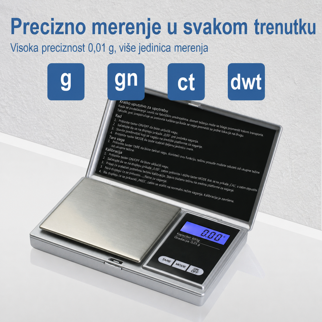 Visokoprecizna prenosiva elektronska vaga za nakit