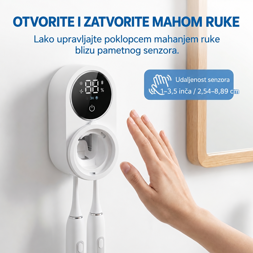 Pametni Držač za Dve Četkice za Zube, Automatska Indukciona Kutija za Dve Četkice za Zube, Za Sve Sezone, Lako Skladištenje, Pametno Automatsko Otvaranje i Zatvaranje Indukcijom, Grijana Četkica za Zube sa Dva Slota za Sušenje na Vazduhu, Prenosivi Punjiv