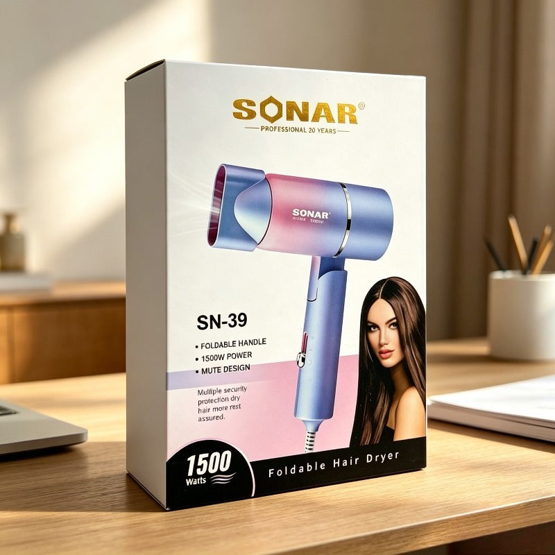 Fen za kosu od 1500 W, sklopivi i prenosivi, sa funkcijom negativnih jona