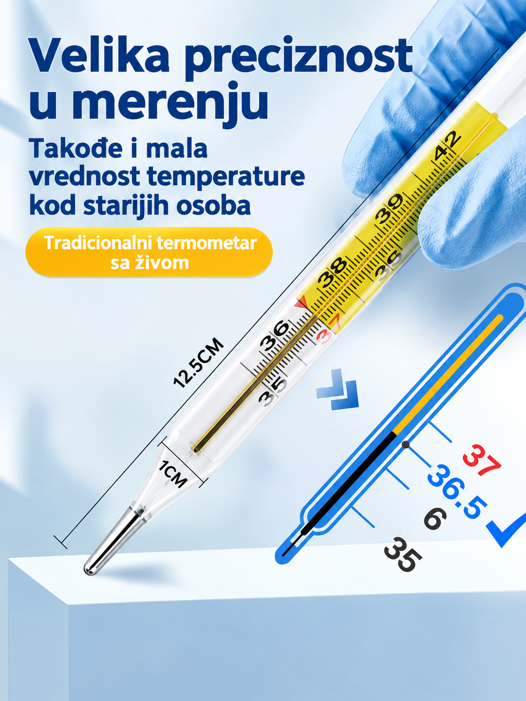Precizni živin termometar sa velikom skalom