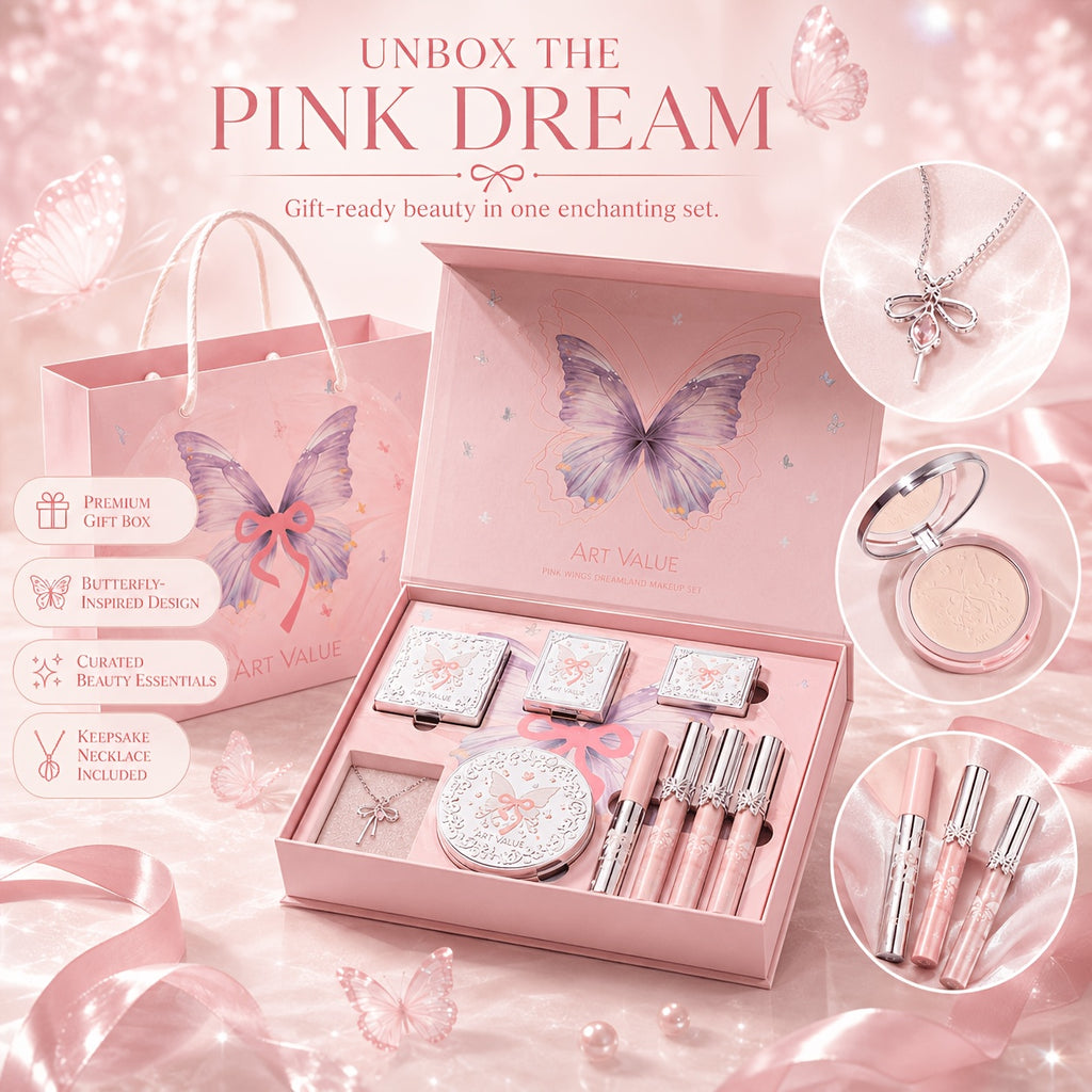 9 kom/ART VALUE Dream Wings Dream Set za Šminkanje, Kompletan Set Šminkarskih Proizvoda, sa Prefinjenim Reljefnim Dizajnom, Obuhvata Sve Stavke, Pogodan za Sve Tipove Kože, Idealno za Sezonu Venčanja, Rođendanske Poklone, Božićne Dekoracije i Poklone za N