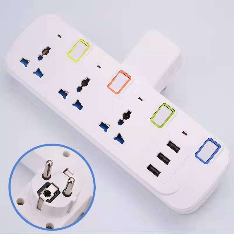 Višestruki razvodnik sa adapterom, 3 AC univerzalne utičnice + 2 USB porta zidno punjačko produžetak, pojedinačni prekidač višestruki pretvarač utičnica za dom, putovanja, kancelariju